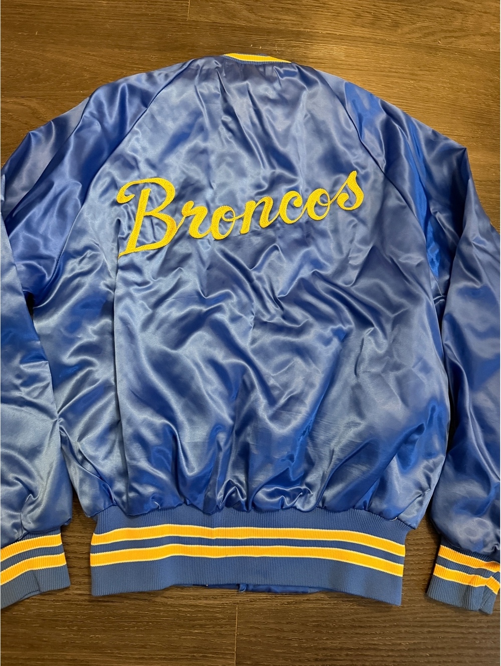 Vtg 80s Pla-Jac Dunbrooke Broncos Satin Bomber Jacket M
